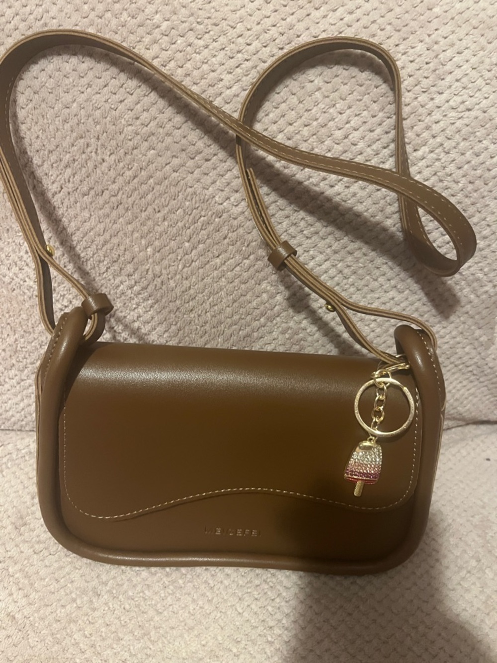 Meigefei Brown Women's Crossbody Bag with Gold Charm